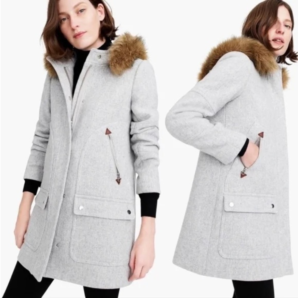 J. Crew Gray Utility Jacket with Faux Fur Collar